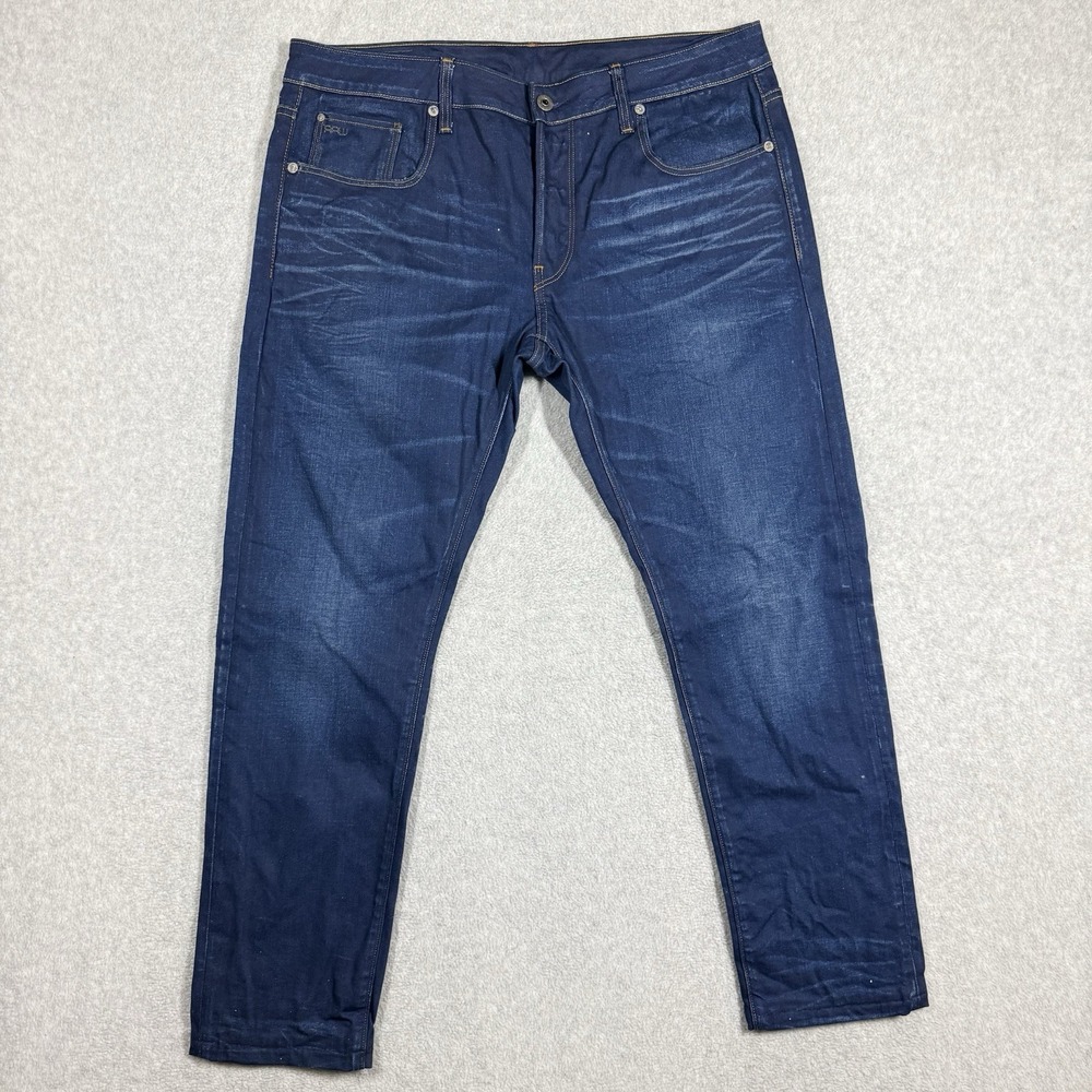G Star RAW Jeans Men 36x29 Blue 3301 Slim Leg Dark Wash Button Fly Stretch